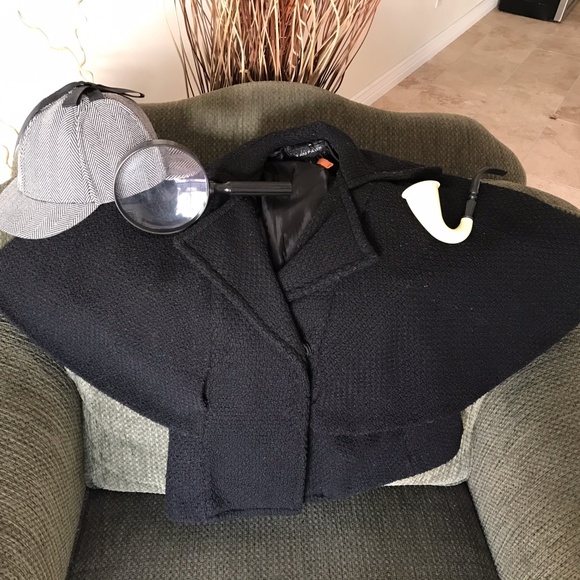 Rampage Jackets & Blazers - HALLOWEEN Sleuth Kit/Sherlock Holmes RAMPAGE Black Batwing Belted Cape Jacket S